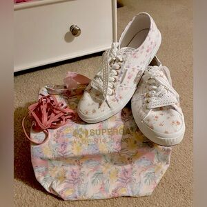 SUPERGA X LOVESHACKFANCY Floral Bliss Shoes-Tote Bag & Extra Laces-Size 10/41.5!